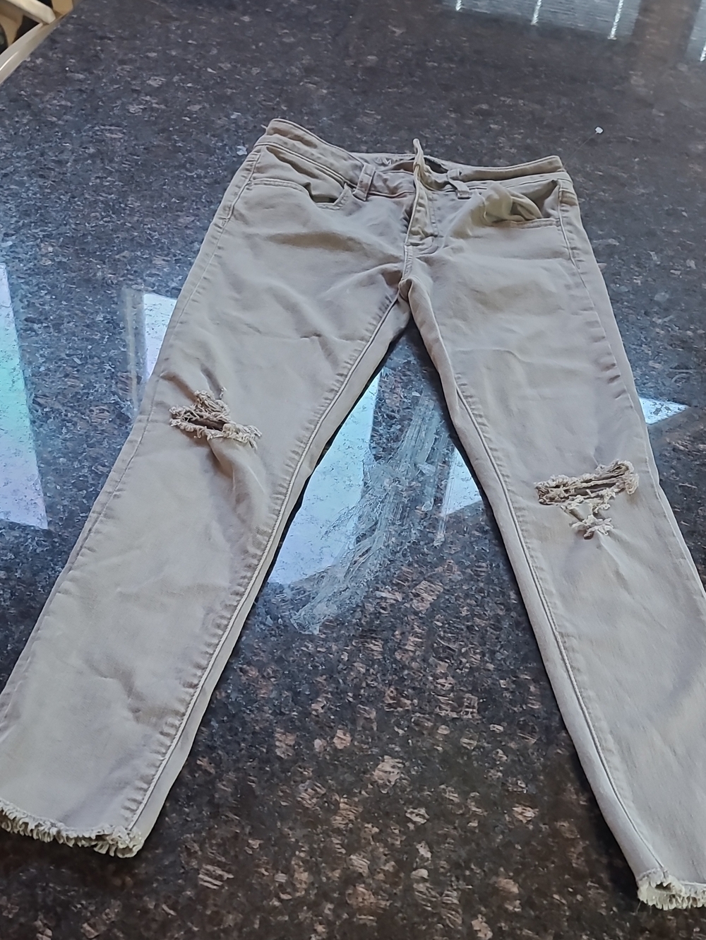 American Eagle Outfitters Beige Skinny Ripped Jeans